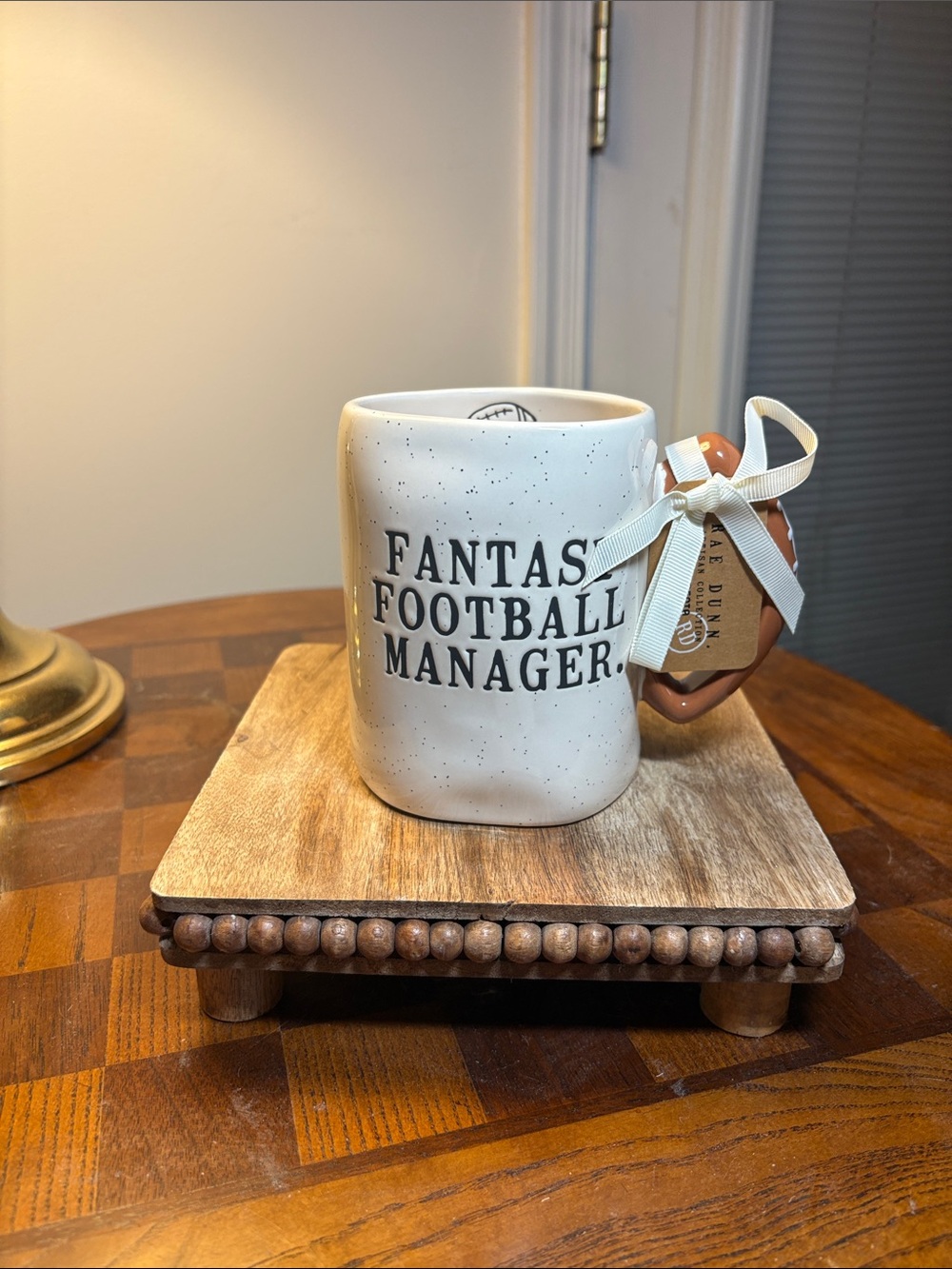Rae Dunn White Ceramic 'Fantasy Football Manager' Mug with Brown Football Charm